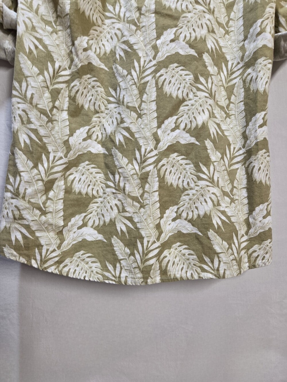 Linen Blend Tropical Tunic Euro Sz 36 Button Up Sleeve Split V Neck Cream - Picture 7 of 11